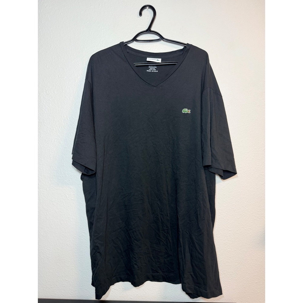 Lacoste Mens 3XLB Black V Neck Pima Cotton Short Sleeve T-Shirt FR10R-US 3XLB